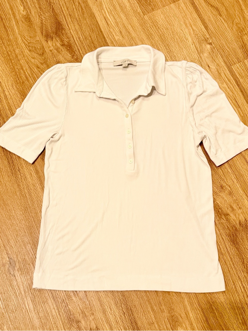 LOFT White Stretch Ribbed Polo